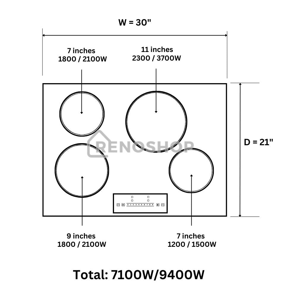 30 Inch Induction Cooktop in Black with 4 Elements TIH30