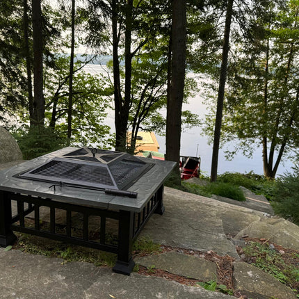 32" Square Steel Outdoor BBQ Wood Burning Fire Pit with Cover