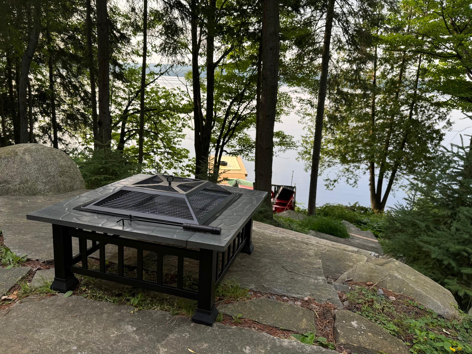 32" Square Steel Outdoor BBQ Wood Burning Fire Pit with Cover