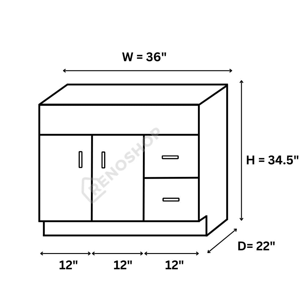 COG Solid Wood Bathroom Vanity Cabinet Only 24"/30"/36"/42"/45"/48"/60" - Crown Home Canada