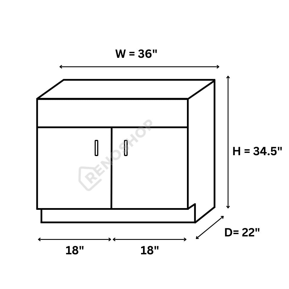 36 Inches COG Solid Wood Bathroom Vanity Cabinet Only 