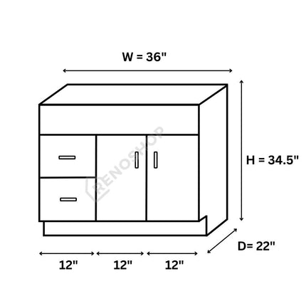 36 Inches Solid Wood Bathroom Vanity with Quartz Top & Sink VSD36L