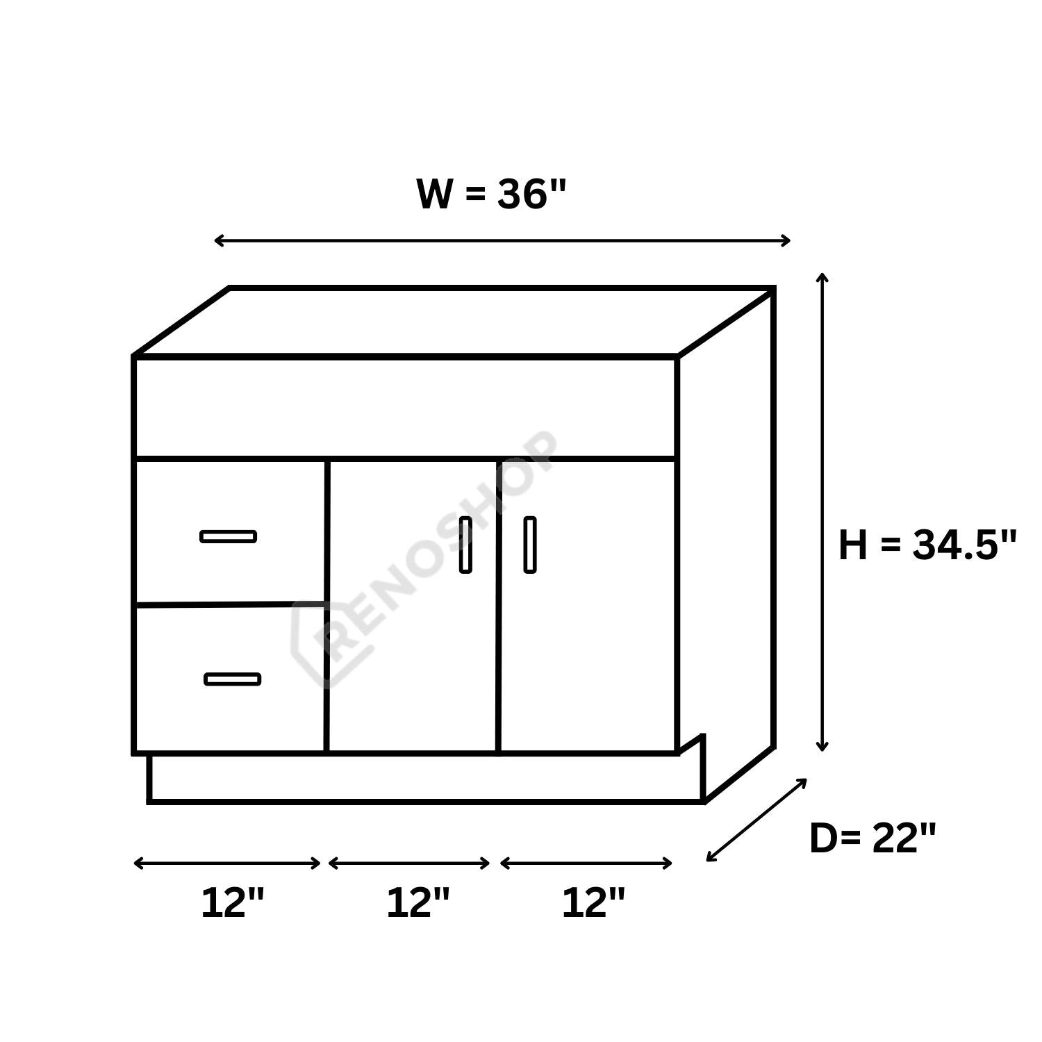 COG Solid Wood Bathroom Vanity Cabinet Only 24"/30"/36"/42"/45"/48"/60" - Crown Home Canada