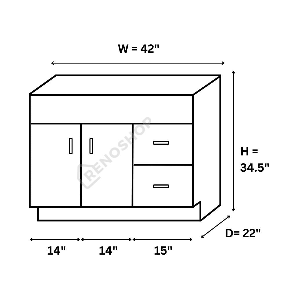 42 Inches COG Solid Wood Bathroom Vanity Cabinet Only 