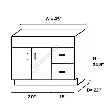 COG Solid Wood Bathroom Vanity Cabinet Only 24"/30"/36"/42"/45"/48"/60" - Crown Home Canada