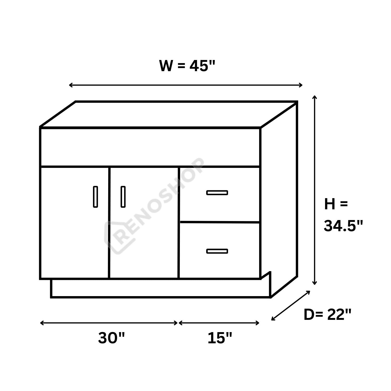 COG Solid Wood Bathroom Vanity Cabinet Only 24"/30"/36"/42"/45"/48"/60" - Crown Home Canada