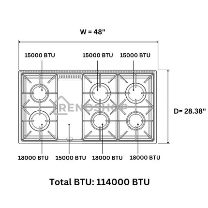 48" Professional Gas Range top in Stainless Steel HRT4806U