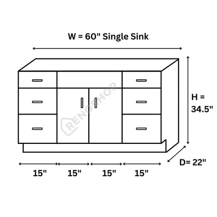 60 Inches Solid Wood Single Sink Bathroom Vanity with Quartz Top & Single Sink VSD60D
