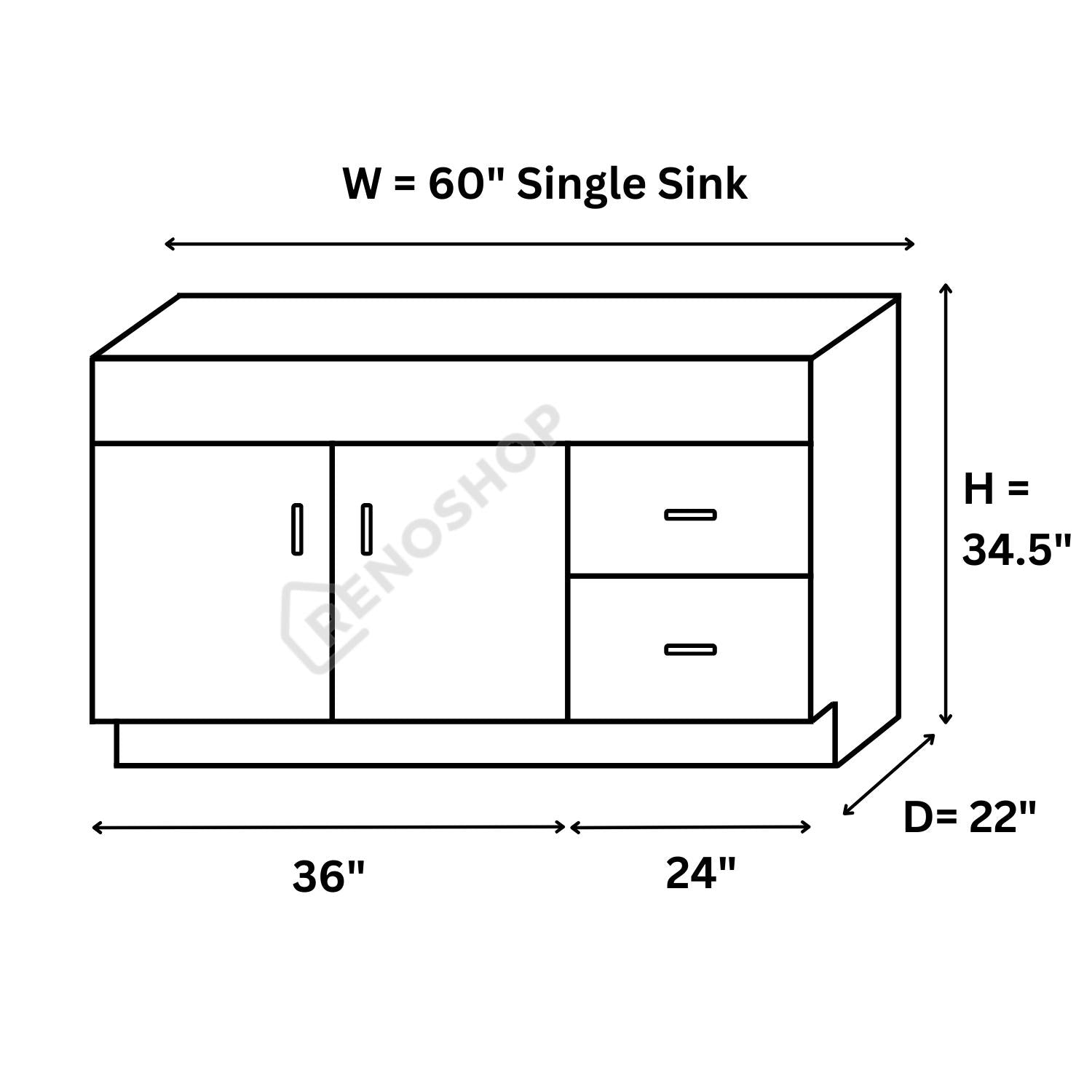 COG Solid Wood Bathroom Vanity Cabinet Only 24"/30"/36"/42"/45"/48"/60" - Crown Home Canada