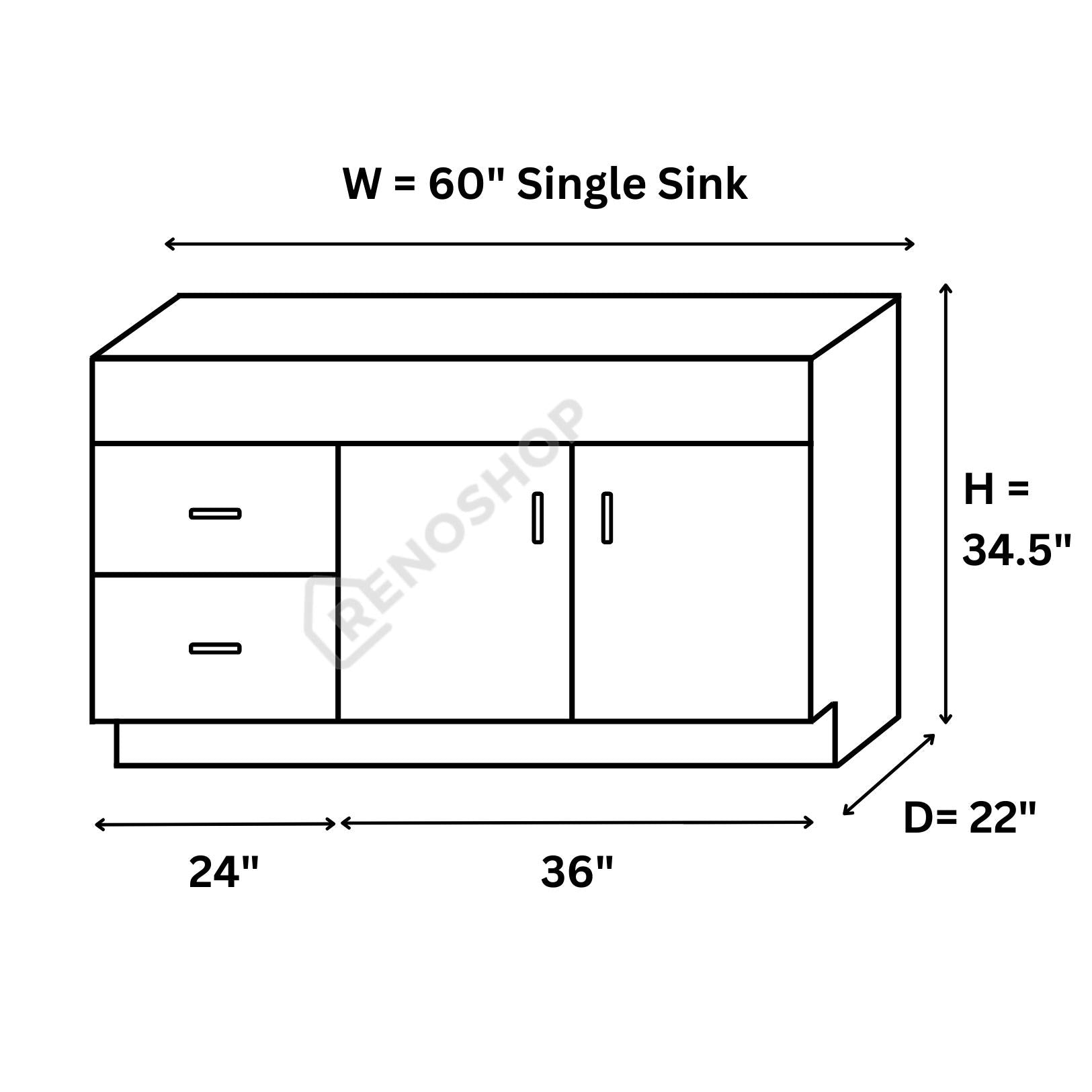 COG Solid Wood Bathroom Vanity Cabinet Only 24"/30"/36"/42"/45"/48"/60" - Crown Home Canada