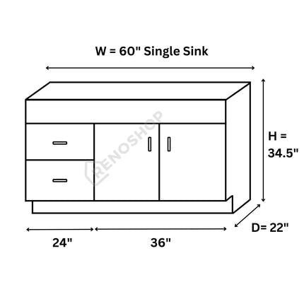 COG Solid Wood Bathroom Vanity Cabinet Only 24"/30"/36"/42"/45"/48"/60" - Crown Home Canada