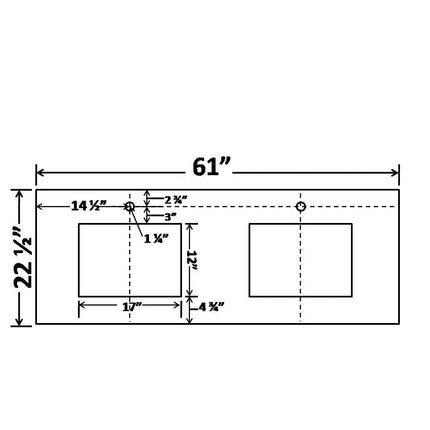 61" Vanity Quartz Counter Top Double Sink CYG044DD - RenoShop