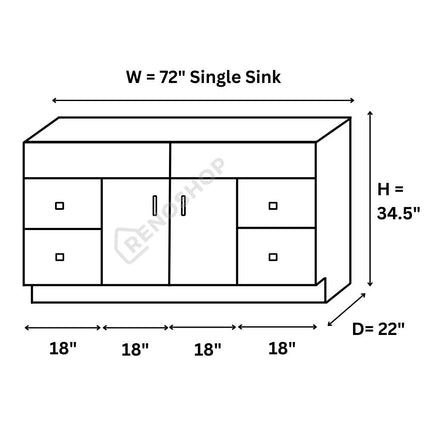 72 Inches Solid Wood Single Sink Bathroom Vanity Cabinet Only VSD72D