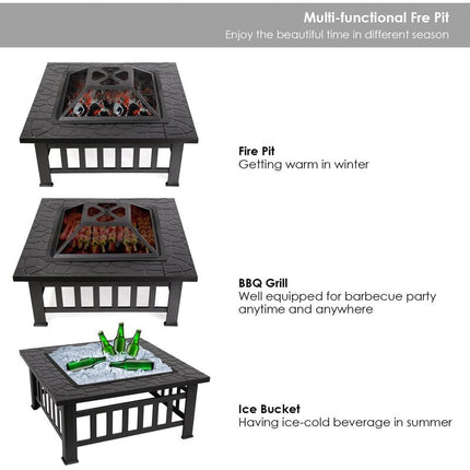 Crown Squared 32" Firepit, BBQ outdoor steel wood burning Fireplace
