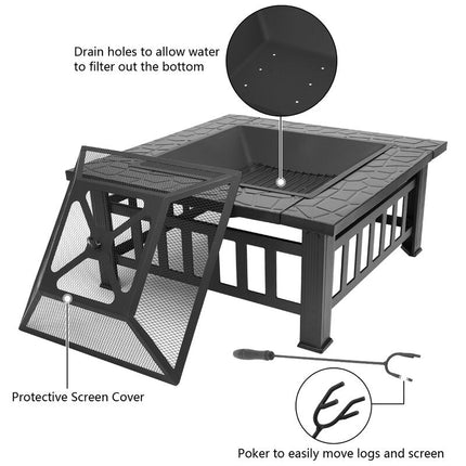 Crown Squared 32" Firepit, BBQ outdoor steel wood burning Fireplace
