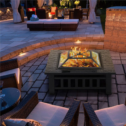 Crown Squared 32" Firepit, BBQ outdoor steel wood burning Fireplace