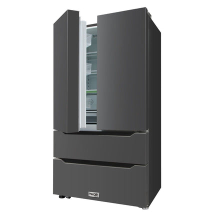 Thor Kitchen HRF3602BS 36" Counter Depth French Door Black Stainless Steel Refrigerator - RenoShop