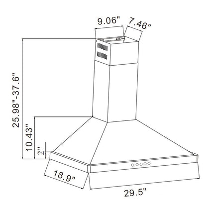 30" 800 CFM Stainless Steel Wall Mount Rangehood EURO-NWB01 - RenoShop
