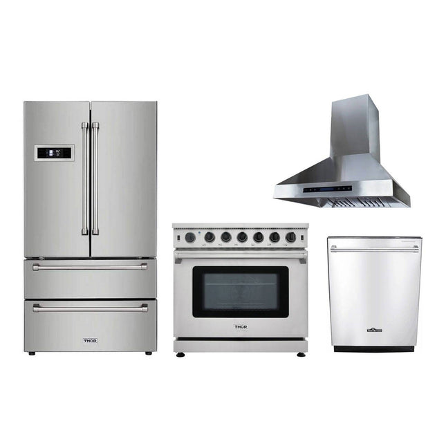 CRTK 36-4 - Pack (Fridge, Range Hood, Gas Range & Dishwasher) Stainless Steel Kitchen Set - RenoShop