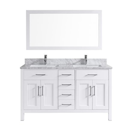 Crown T9150 60" Solid Wood Double Sink Bathroom Vanity Set with Mirror - RenoShop