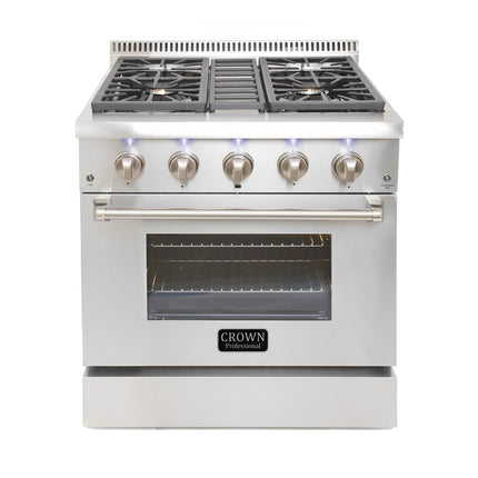 30" Crown Professional Stainless Steel Dual Fuel Gas Range ARD3001 - Crown Home Canada