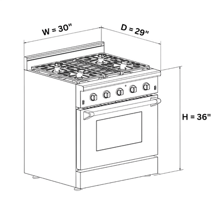 30" Crown Professional Stainless Steel Dual Fuel Gas Range ARD3001 - Crown Home Canada