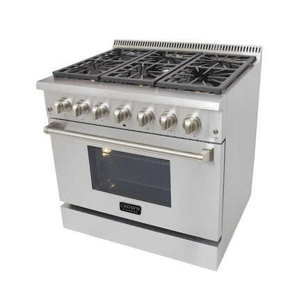 36" Crown Professional Stainless Steel Dual Fuel Gas Range ARD3601 - Crown Home Canada