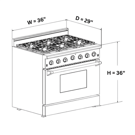 36" Crown Professional Stainless Steel Dual Fuel Gas Range ARD3601 - Crown Home Canada