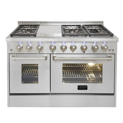 48" Crown Professional Stainless Steel Dual Fuel Double Gas Range ARD4801 - Crown Home Canada