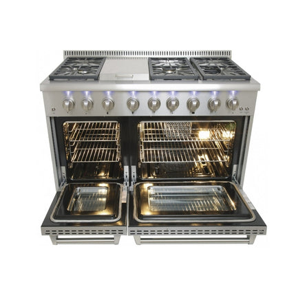 48" Crown Professional Stainless Steel Dual Fuel Double Gas Range ARD4801 - Crown Home Canada