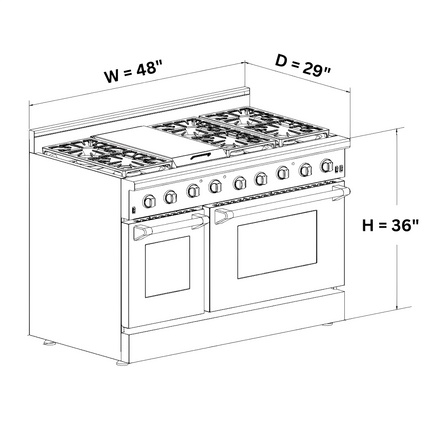 48" Crown Professional Stainless Steel Dual Fuel Double Gas Range ARD4801 - Crown Home Canada