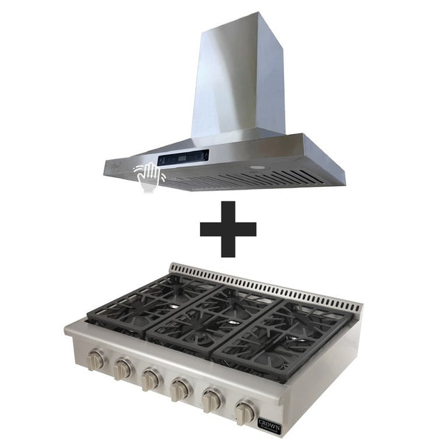 Crown 36" Gas Range top + Crown 36" Wall Mount Range Hood 2-PC Bundle Sets - Crown Home Canada
