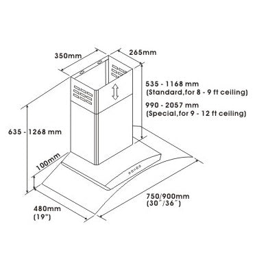 Crown EURO-D01/30 Euro Style 30" Stainless Steel Silver Wall Mount Range Hood - RenoShop