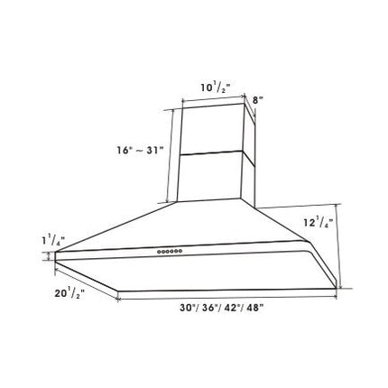 Crown PRO-B05/36 Professional 36" Stainless Steel Silver Wall Mount Range Hood - RenoShop