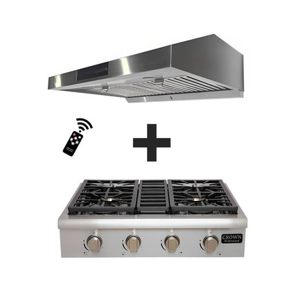 30" Gas Range Top + 30" Undermount Range Hood, 2-pc Set