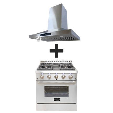 Crown 30" Dual Fuel Range + Crown 30" Wall Mount Range Hood 2PC Bundle Sets - Crown Home Canada
