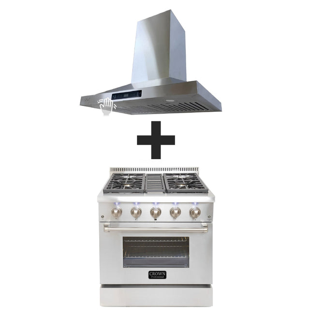 Crown 30" Dual Fuel Range + Crown 30" Wall Mount Range Hood 2PC Bundle Sets - Crown Home Canada