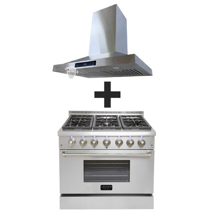 Crown 36" Dual Fuel Range + Crown 36" Wall Mount Range Hood 2-PC Bundle Sets - Crown Home Canada