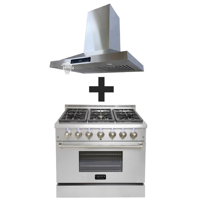Crown 36" Dual Fuel Range + Crown 36" Wall Mount Range Hood 2-PC Bundle Sets - Crown Home Canada