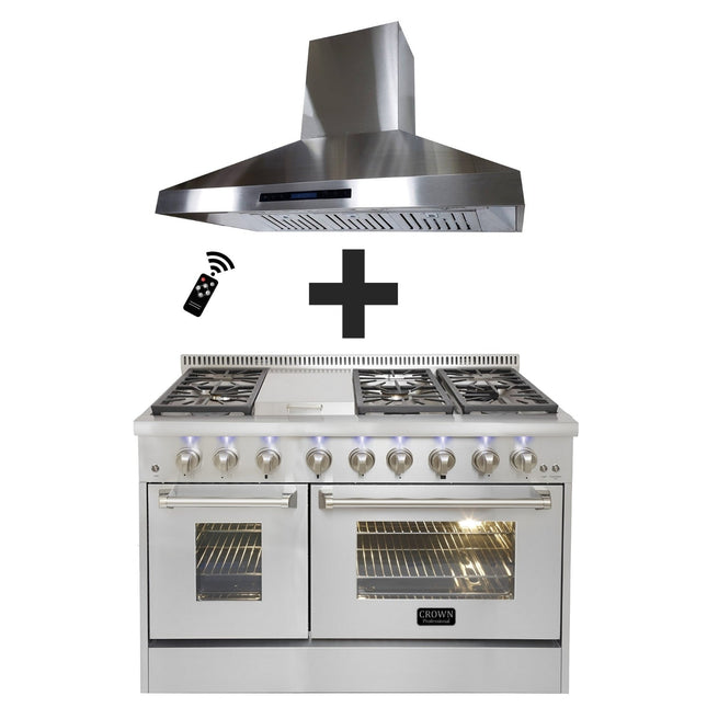 Crown 48" Dual Fuel Range + Crown 48" Wall Mount Range Hood 2-PC Bundle Sets - Crown Home Canada